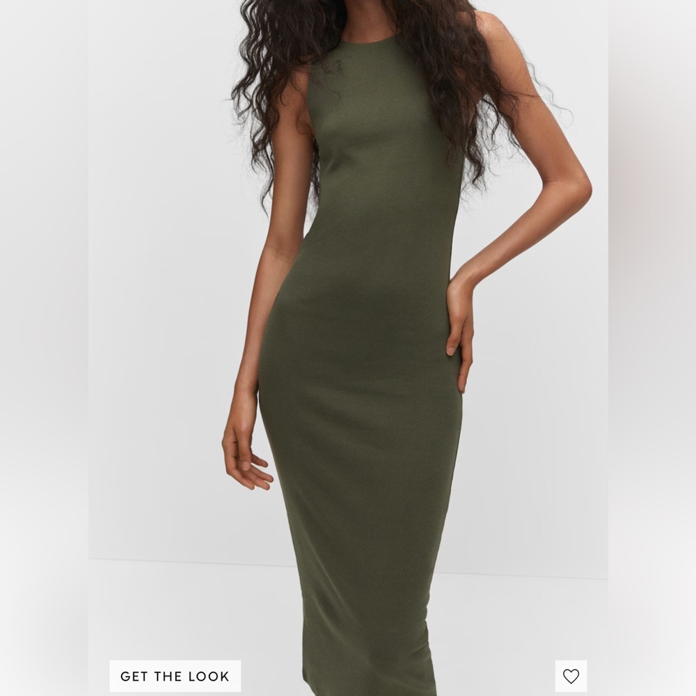 MANGO Elegant Olive Green Dress
